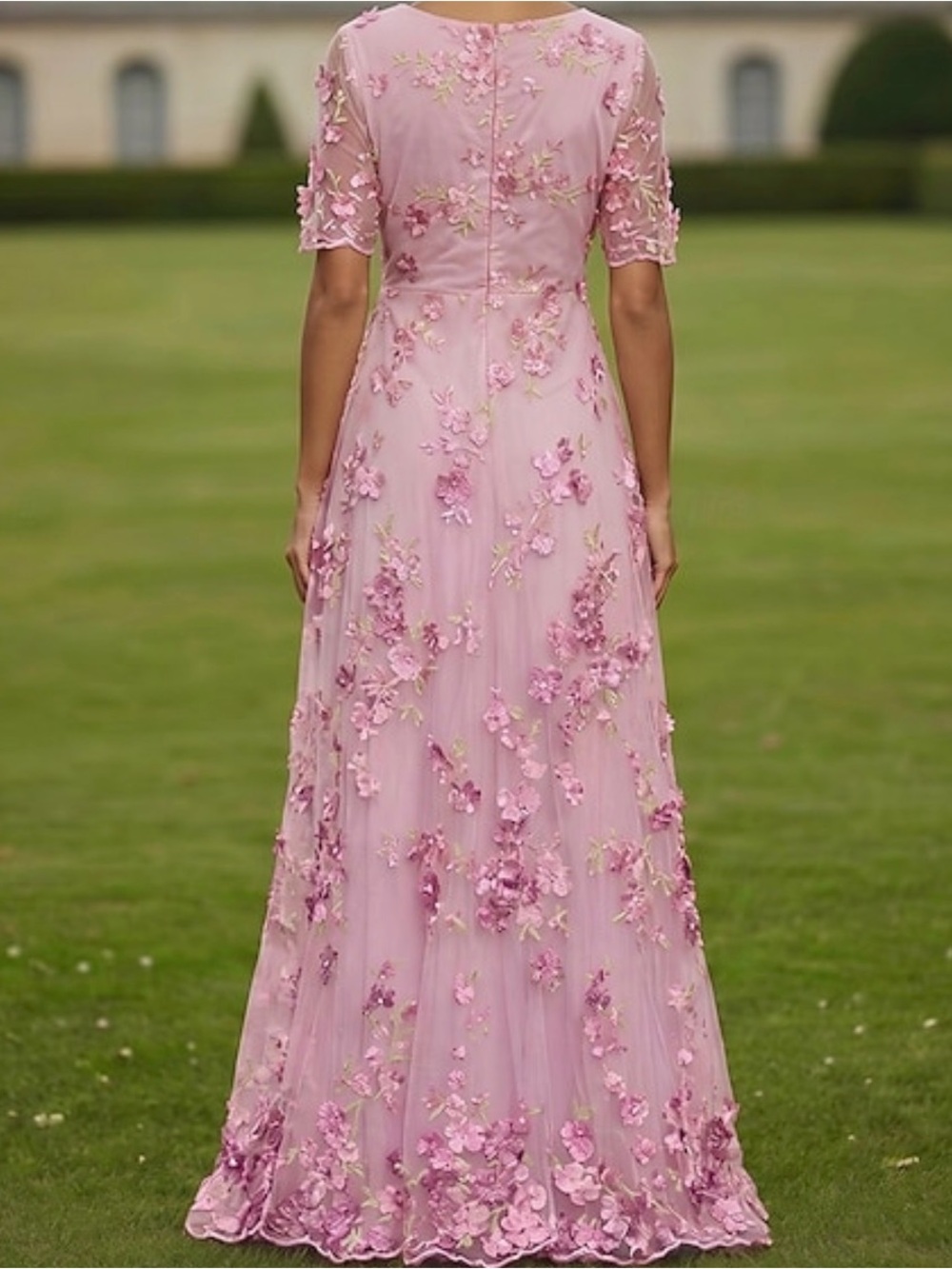 New TS Couture Maxi Dress Size 16 Blush Pink 3D Floral Applique Sequin Gown